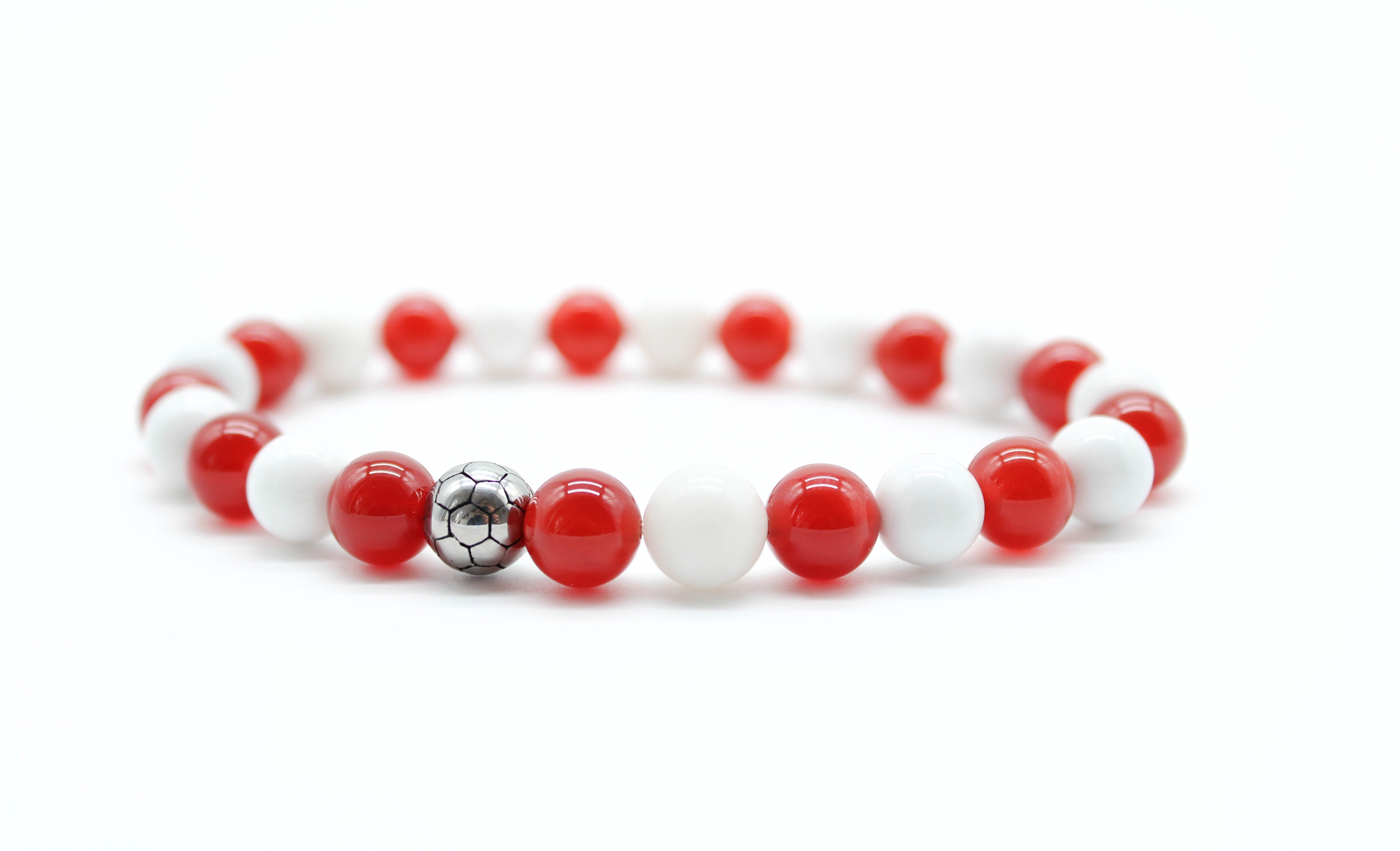 Red And White Football Bracelet 8mm - www.purestone.be