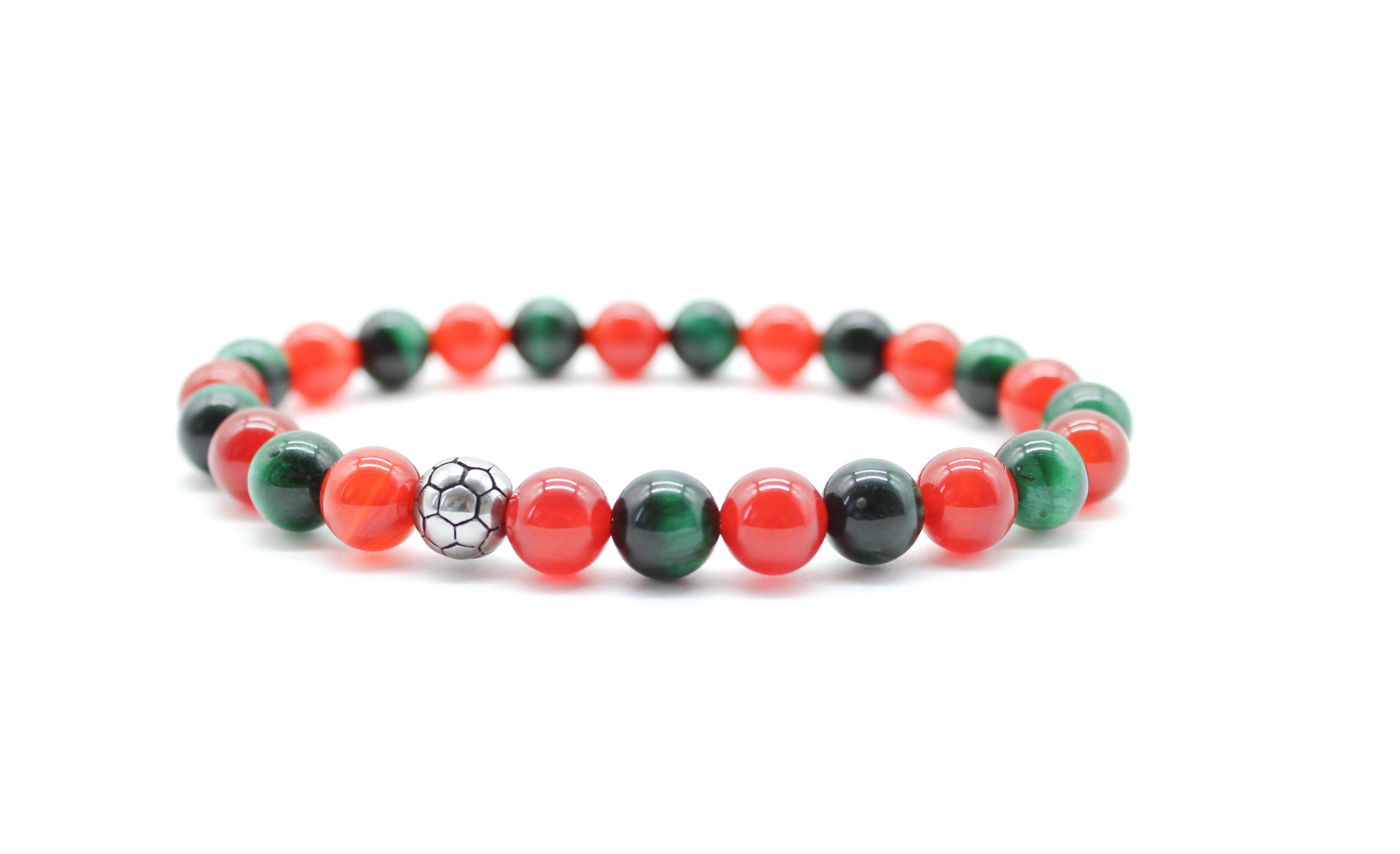 Green And Red Football Bracelet 8mm - www.purestone.be
