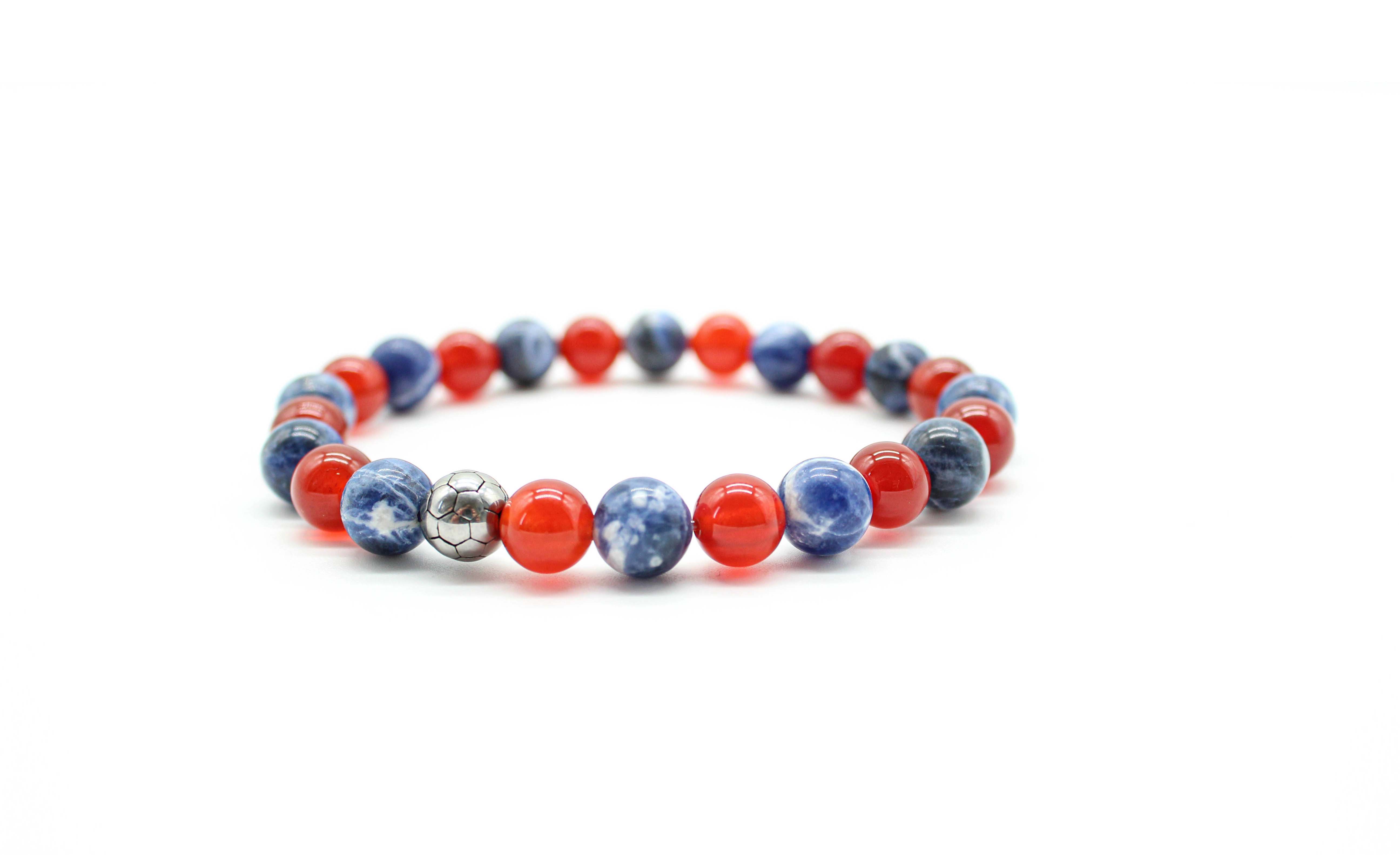 Red And Blue Speckled Football Bracelet 8mm - www.purestone.be