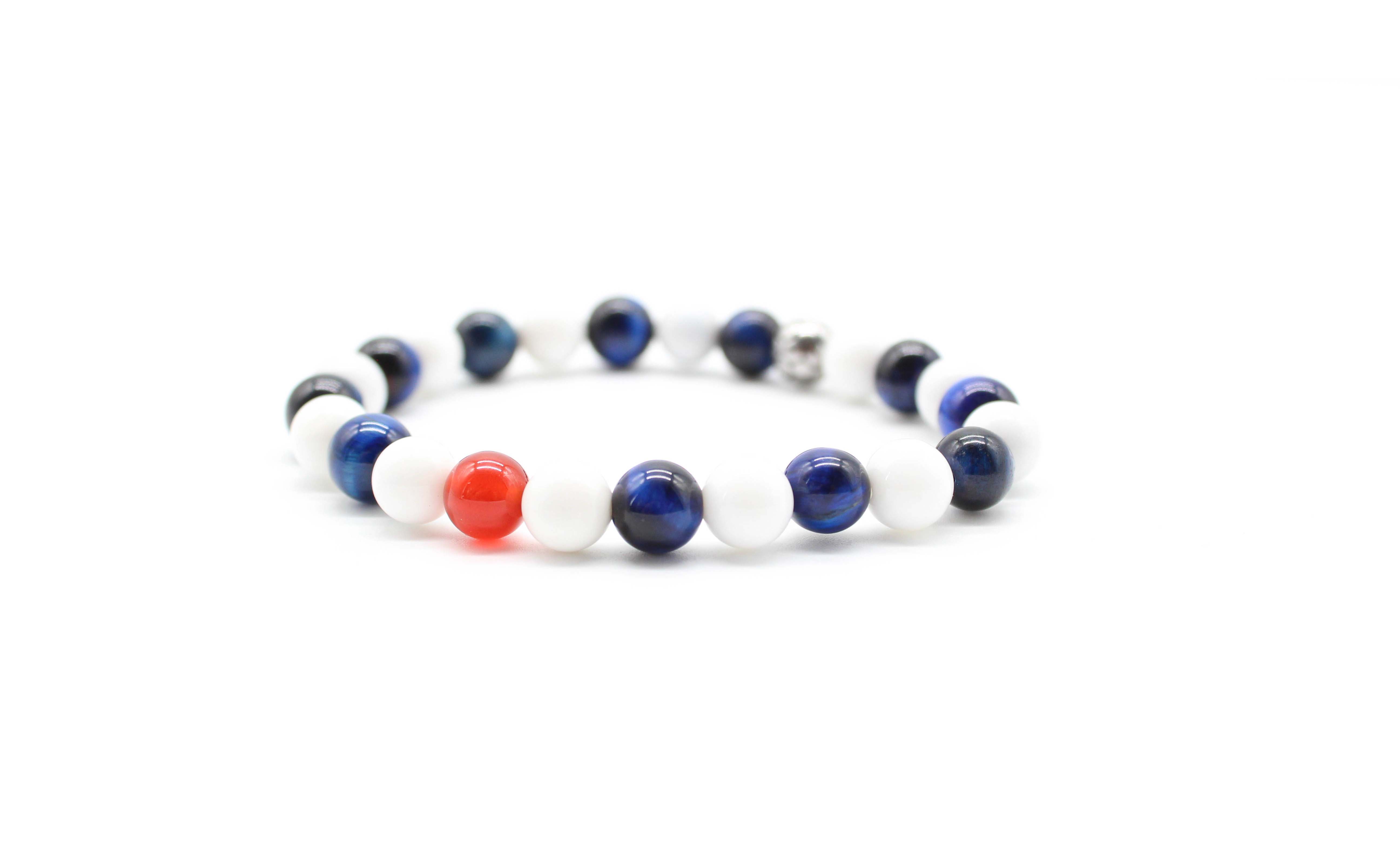 White, Blue, Red Football Bracelet 8mm - www.purestone.be