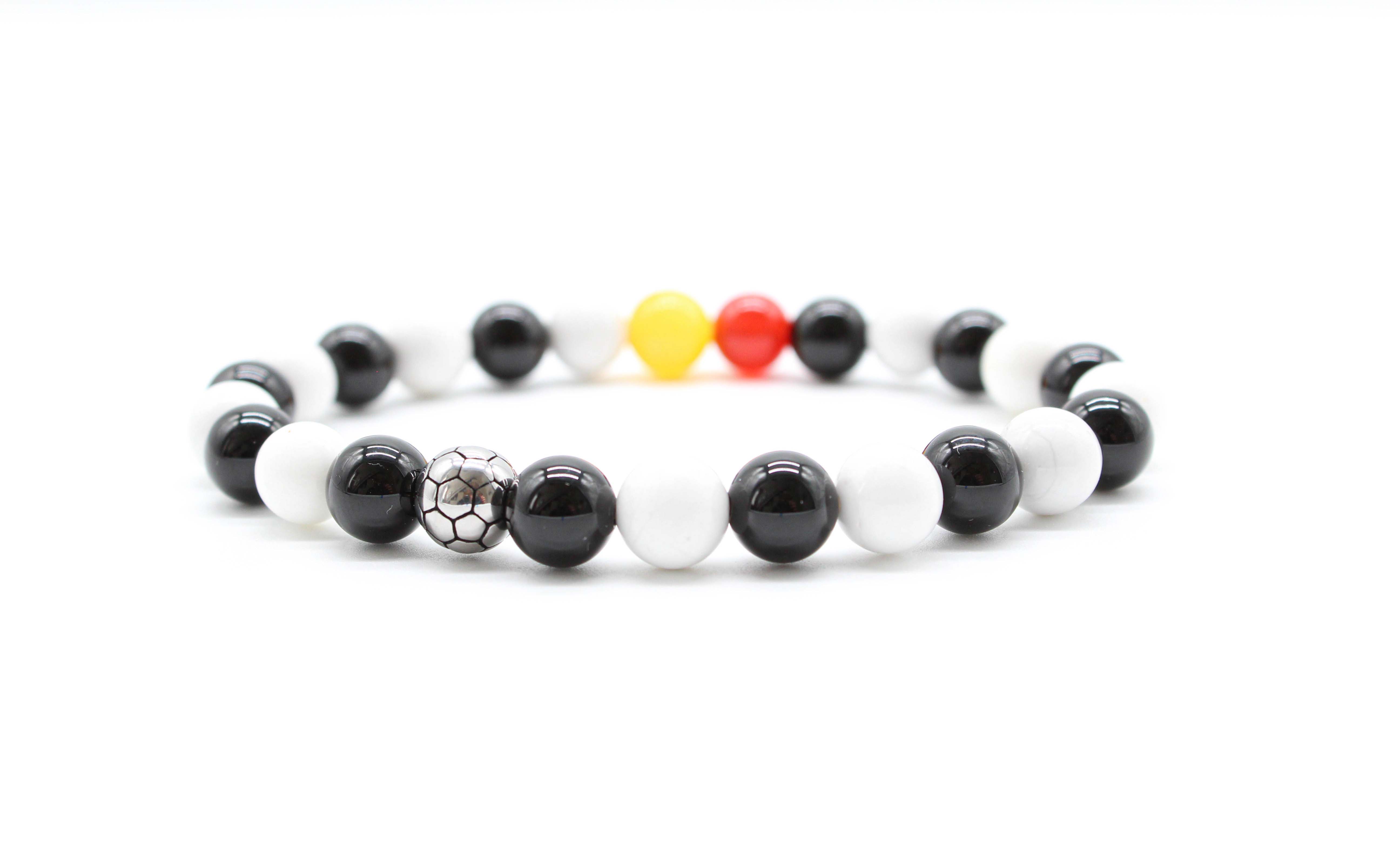 Black, White, Red and Yellow Football Bracelet 8mm - www.purestone.be