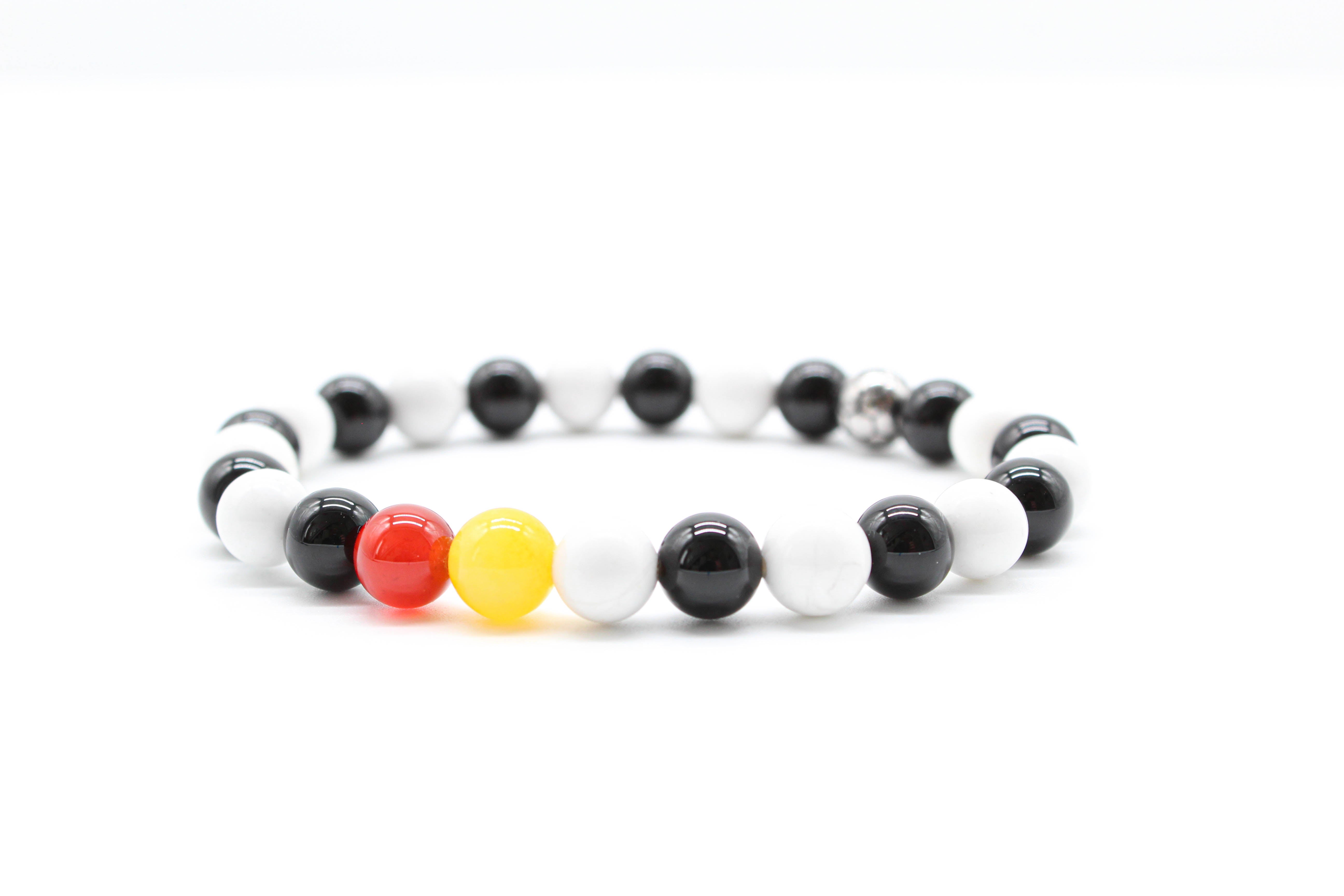 Black, White, Red and Yellow Football Bracelet 8mm - www.purestone.be