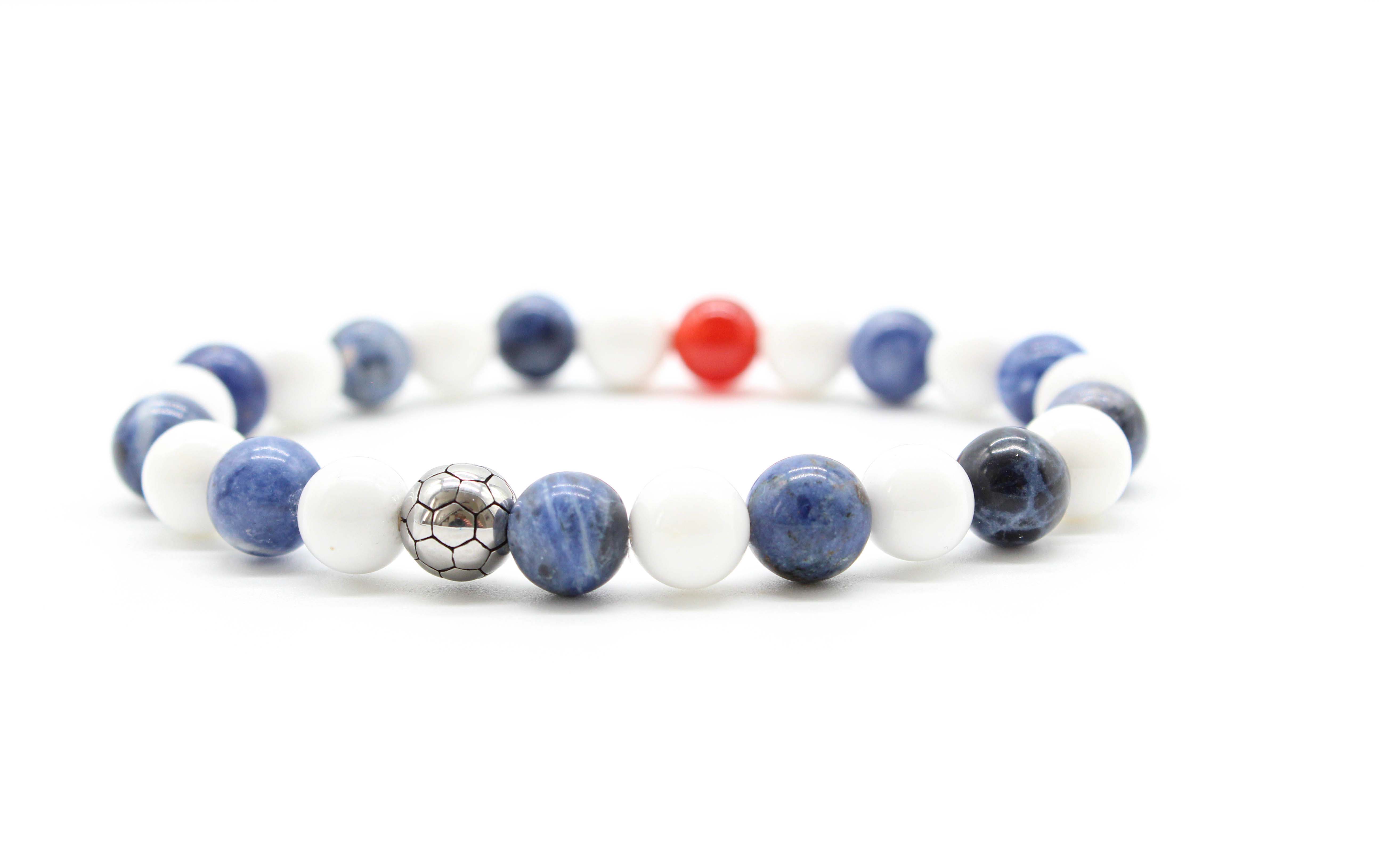 Blue, White and Red Football Bracelet 8mm - www.purestone.be