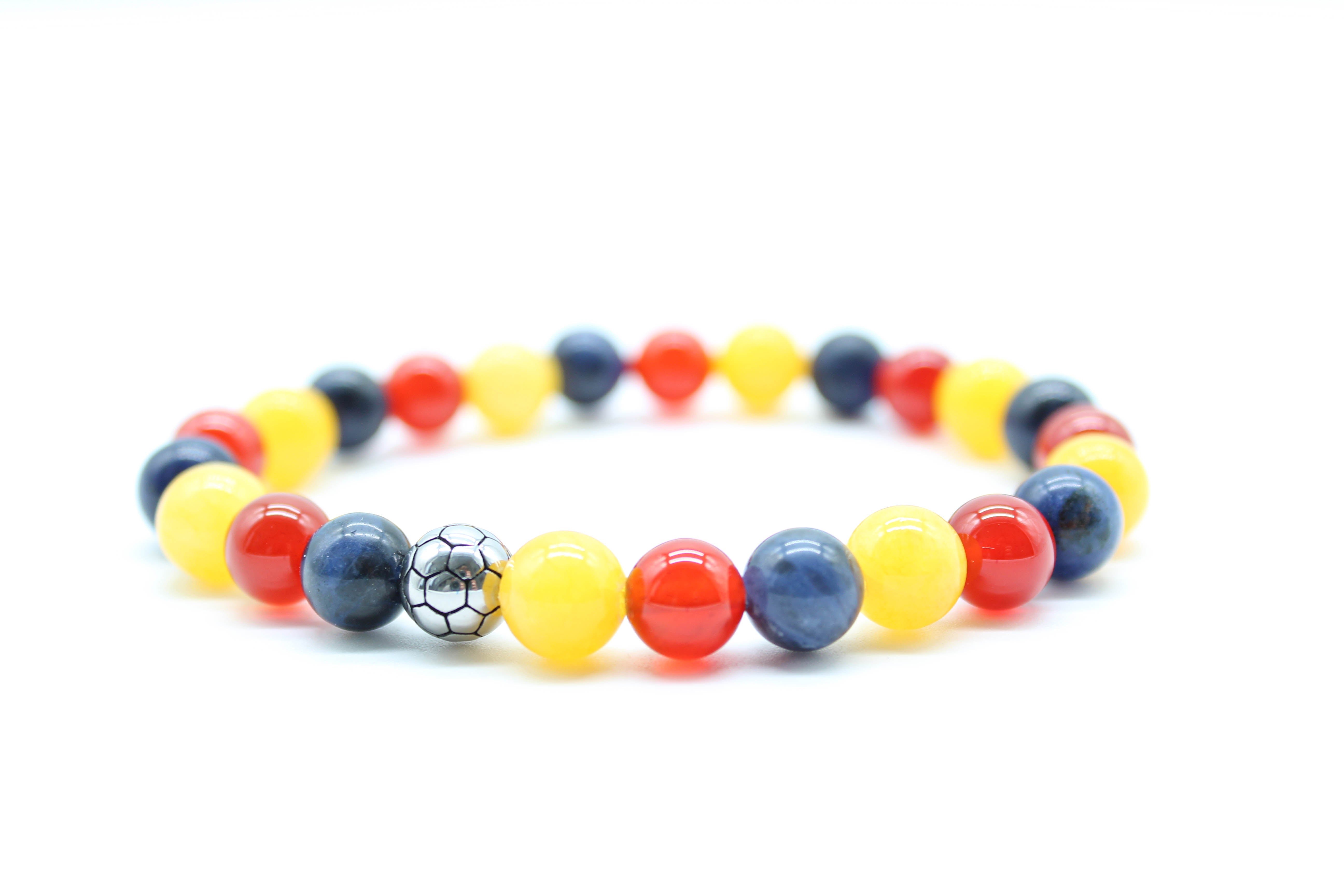 Yellow, Red and Blue Football Bracelet 8mm - www.purestone.be